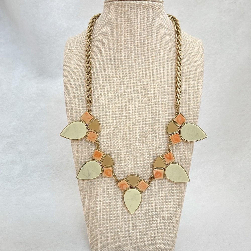 Vintage Geometric Necklace Bib Peach Tan Cream Acrylic Flush Solid MCM